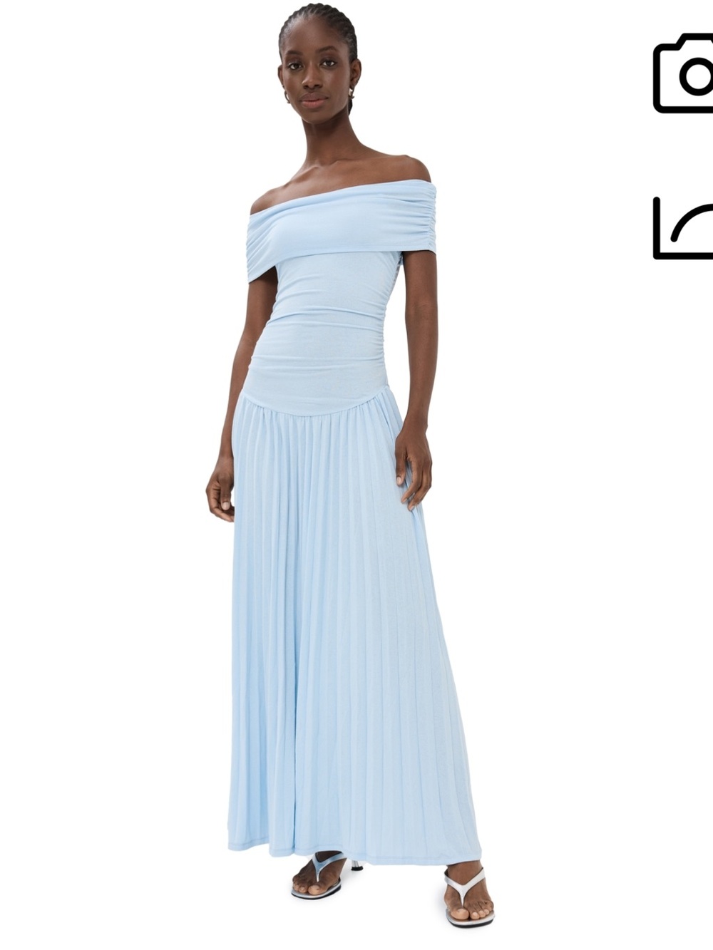 Lioness One-Shoulder Pleated Maxi Dress in Light Blue